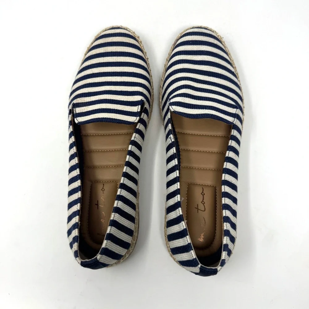 Me Too Coast Womens Navy White Striped Espadrille Loafers Size 7.5M 448985